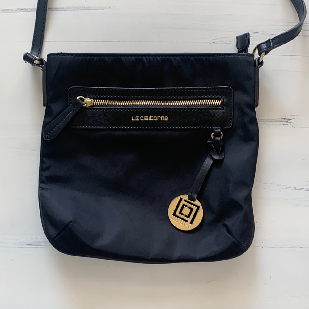 Liz Claiborne black nylon shoulder purse with strap